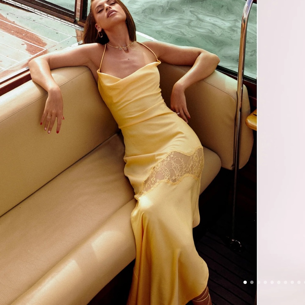 Lace detail satin maxi dress